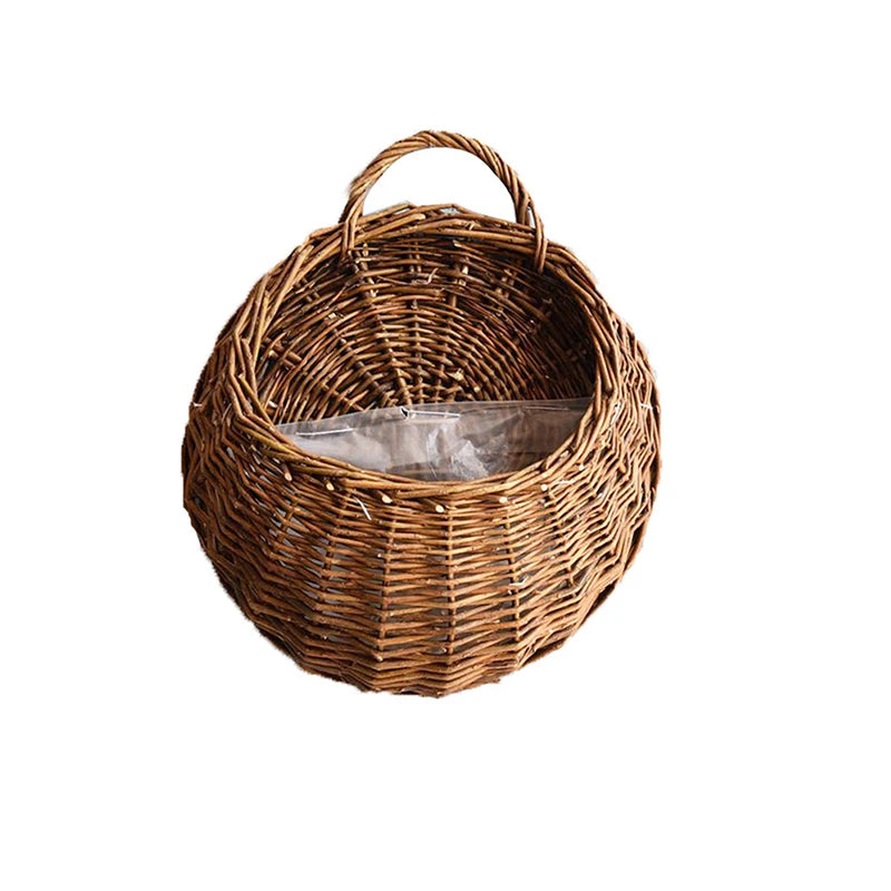 Hand Made Wicker Rattan Flower Planter Wall Hanging Wicker Rattam Basket Garden Vine Pot Plants Holder Wall Planter Home Decor