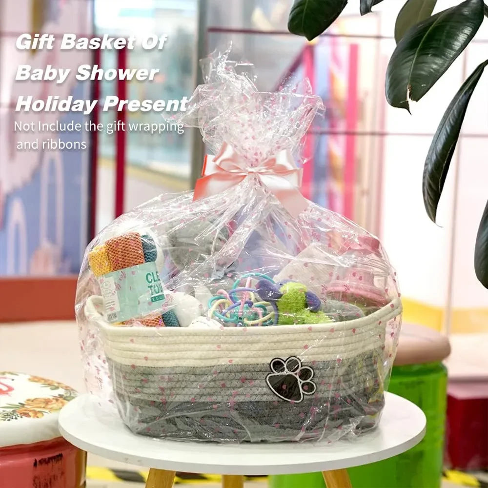 Woven Baskets for Organizing Rope Storage Basket with Handle Cute Cotton Basket for Gift Dog Toy Storage Bins for Toy Organizer