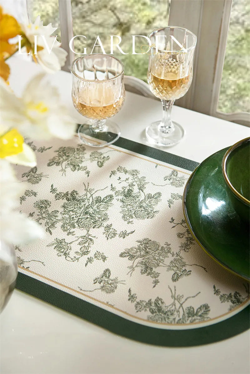 French Leather Placemats for Dining Table,Non-Slip Place Mats,Home Kitchen,Waterproof,Heat Resistant,Insulation Protector,Green