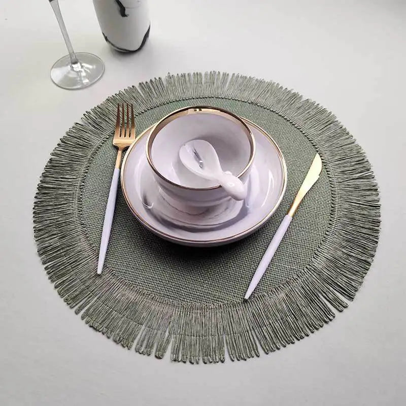 1pc Round Linen Placemats Table Mats Hand Woven Non-slip Heat Insulation Place Mats Tea Cup Pad Dining Table Decorations