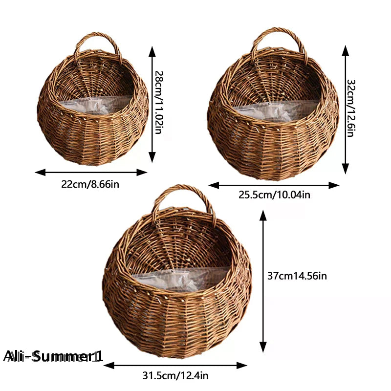 Hand Made Wicker Rattan Flower Planter Wall Hanging Wicker Rattam Basket Garden Vine Pot Plants Holder Wall Planter Home Decor