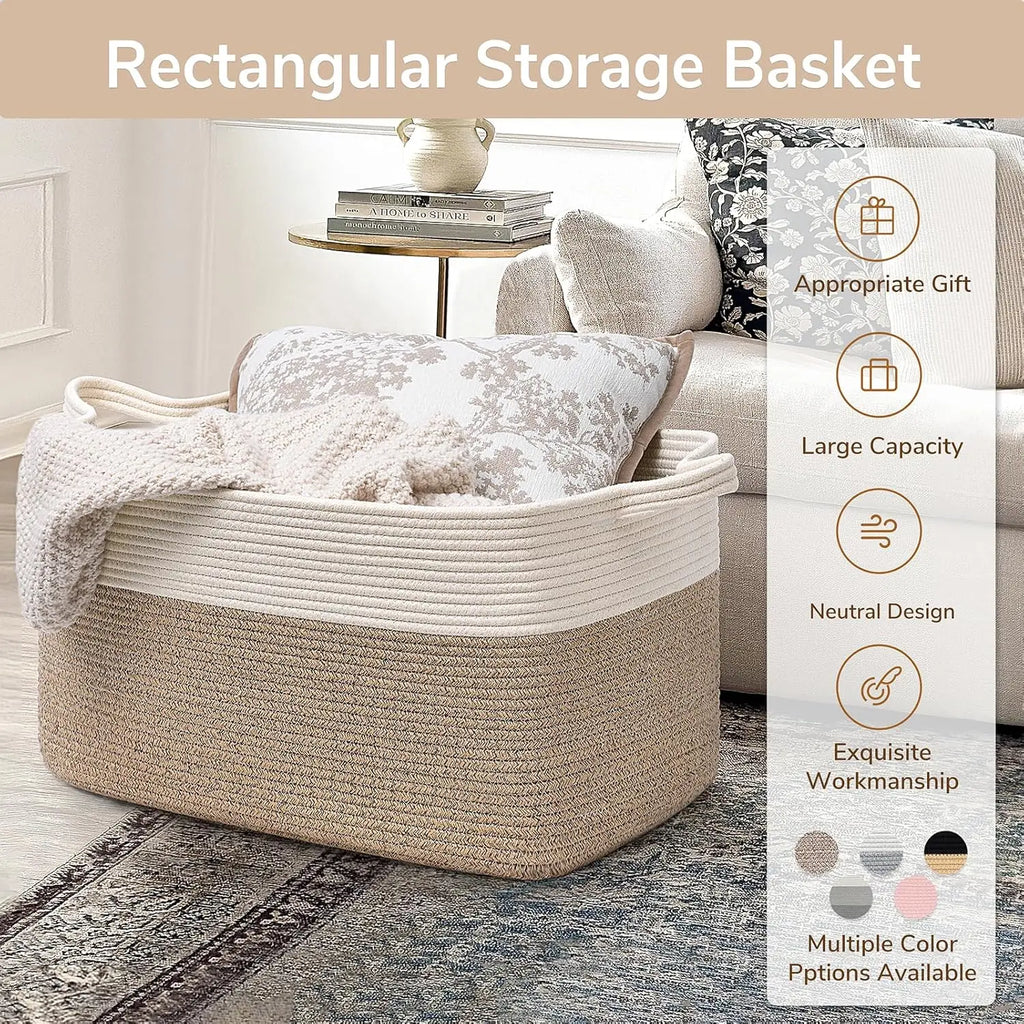 Laundry Basket, Woven Storage Baskets for Organizing, Cube Cotton rope baskets for shelves, Magazine & Newspaper Baskets