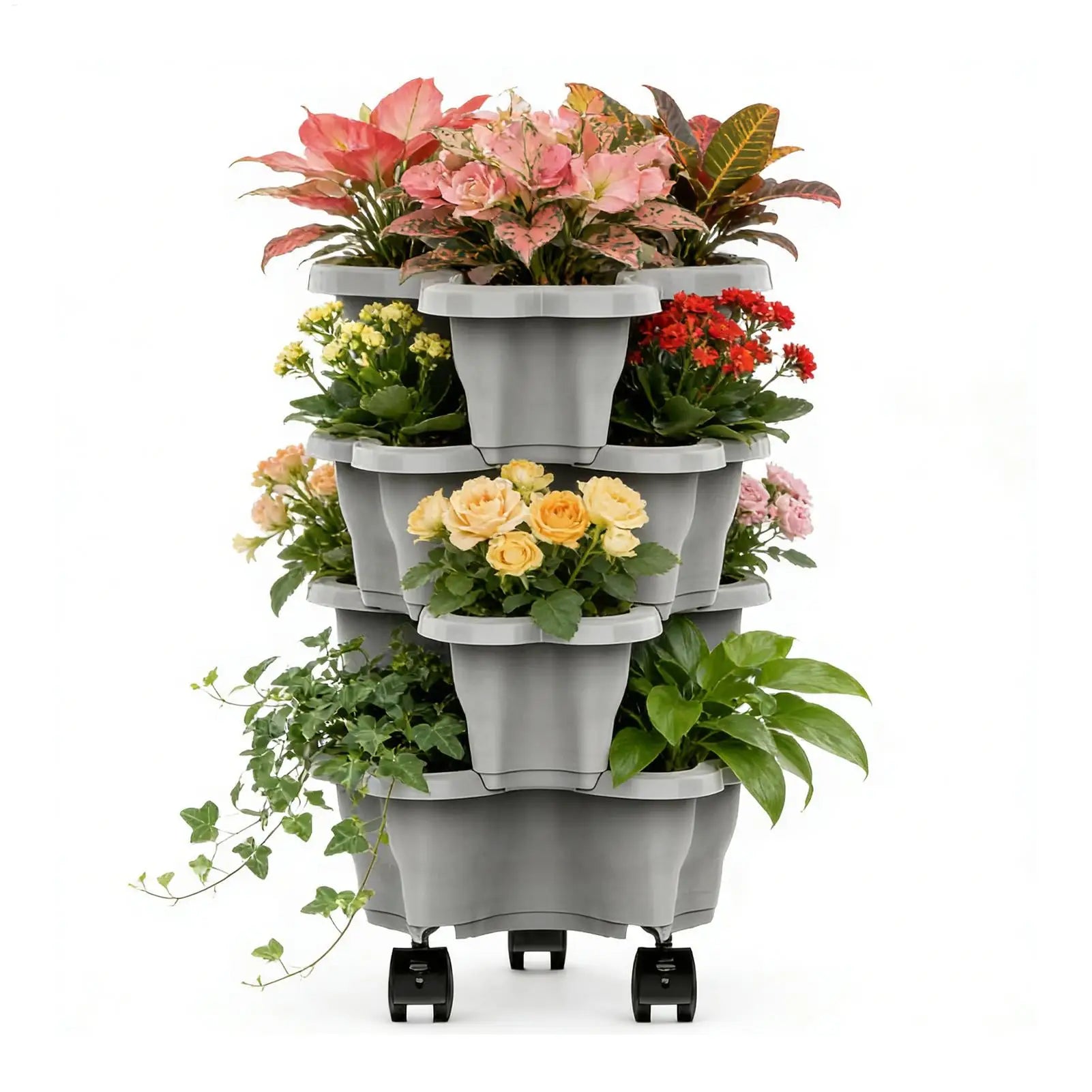 Stackable Strawberry Planter 4/5 Tier Vertical Garden Tower Vegetable Flower Pot with Drainage Holes for Garden Balcony Patio