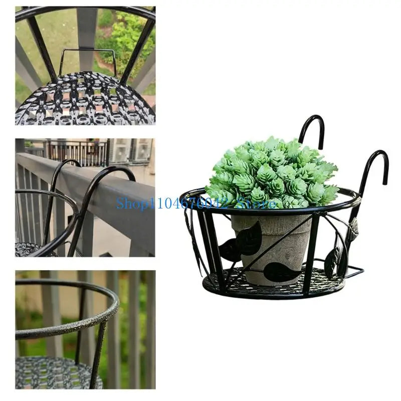 Modern Iron Hanging Planter Rack For Balcony Indoor Outdoor Gardening Storage