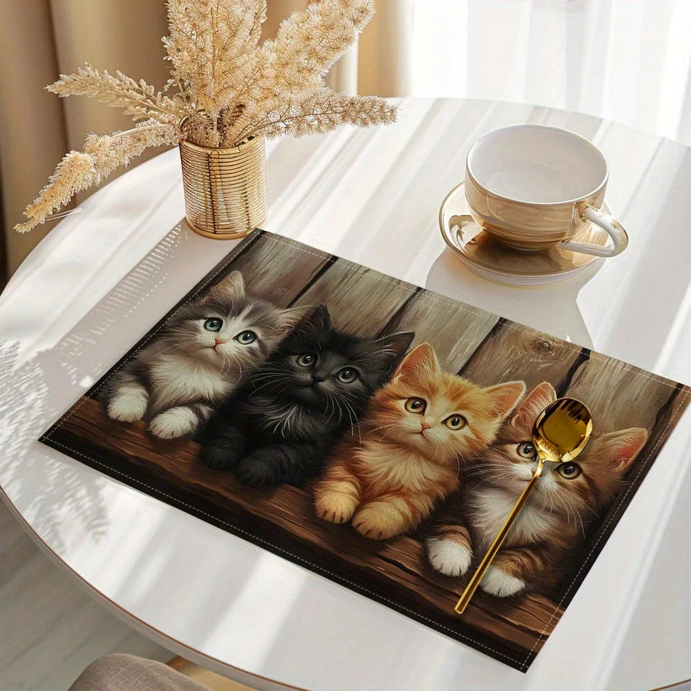 4pcs, Cats Printed Placemats, Set of 4 Table Mats, Washable Placemats for Kitchen Dining Table Decoration
