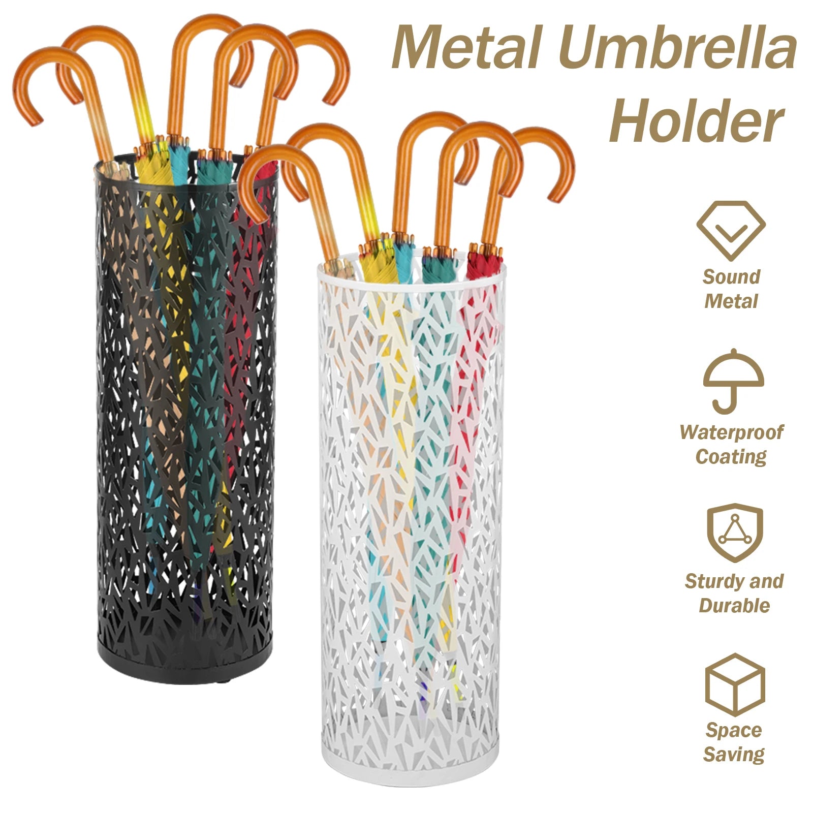 Umbrella Holder Metal Hollow Out Stand Storage Bucket Freestanding Round  Bin Waterproof Walking Sticks Rack