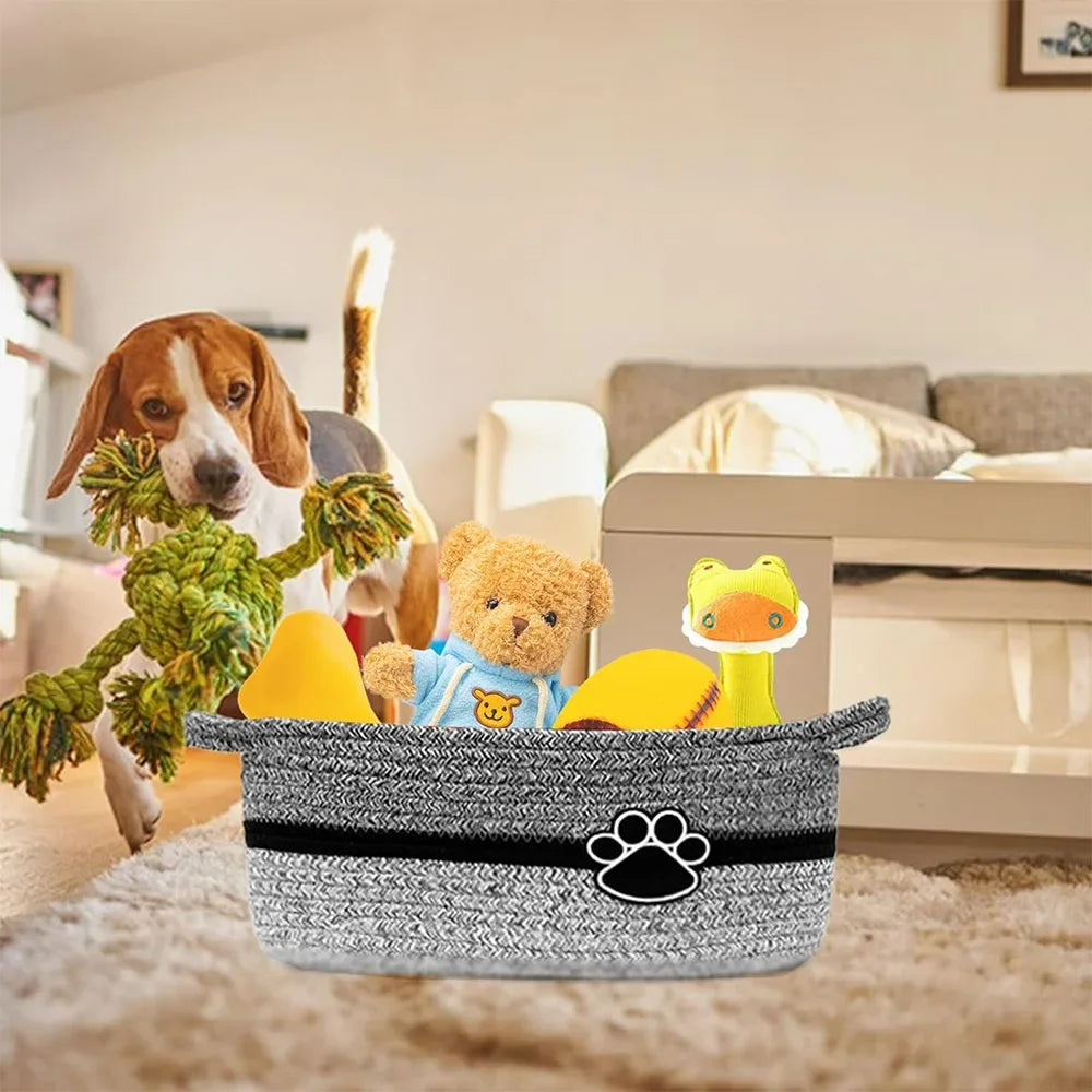 Woven Baskets for Organizing Rope Storage Basket with Handle Cute Cotton Basket for Gift Dog Toy Storage Bins for Toy Organizer