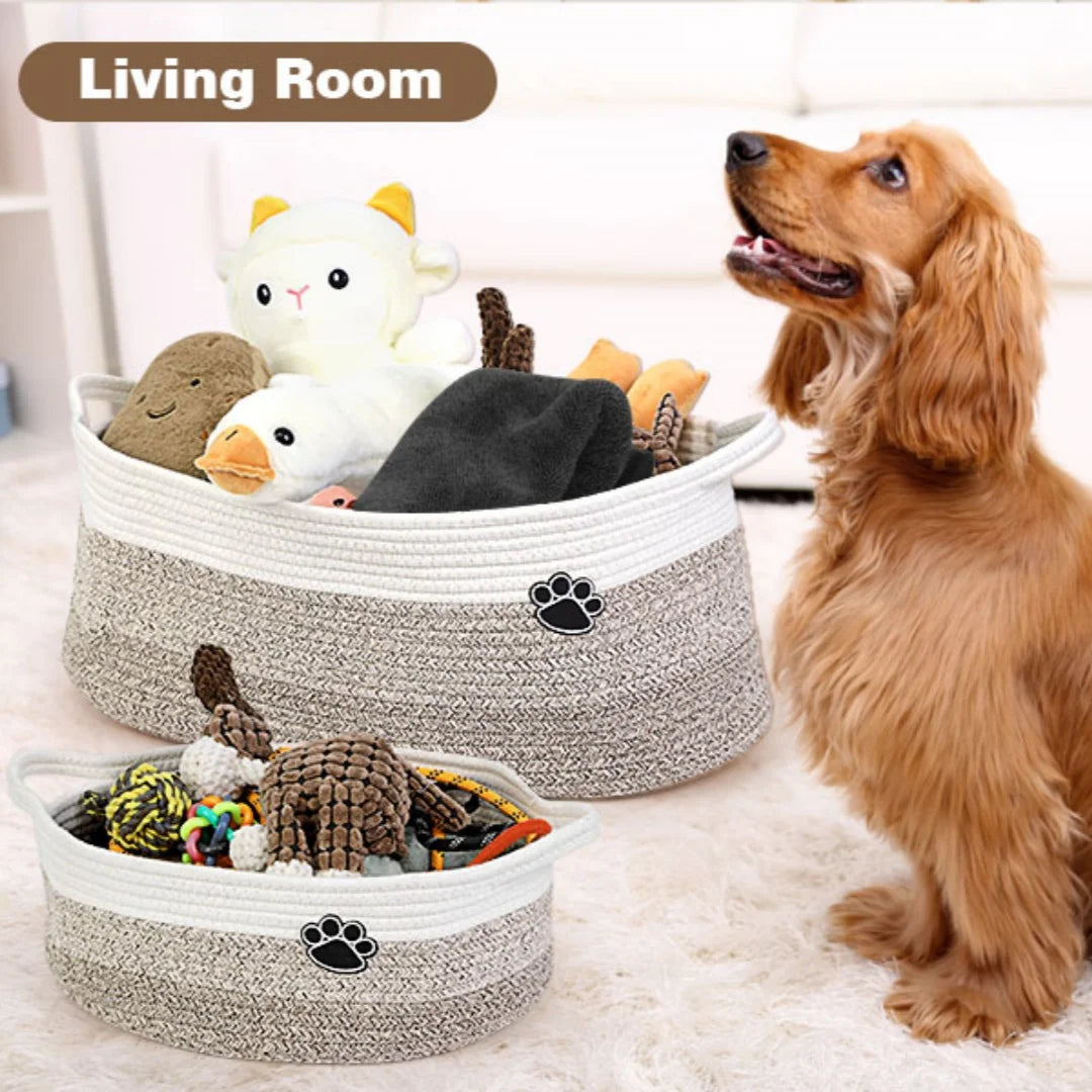Woven Baskets for Organizing Rope Storage Basket with Handle Cute Cotton Basket for Gift Dog Toy Storage Bins for Toy Organizer