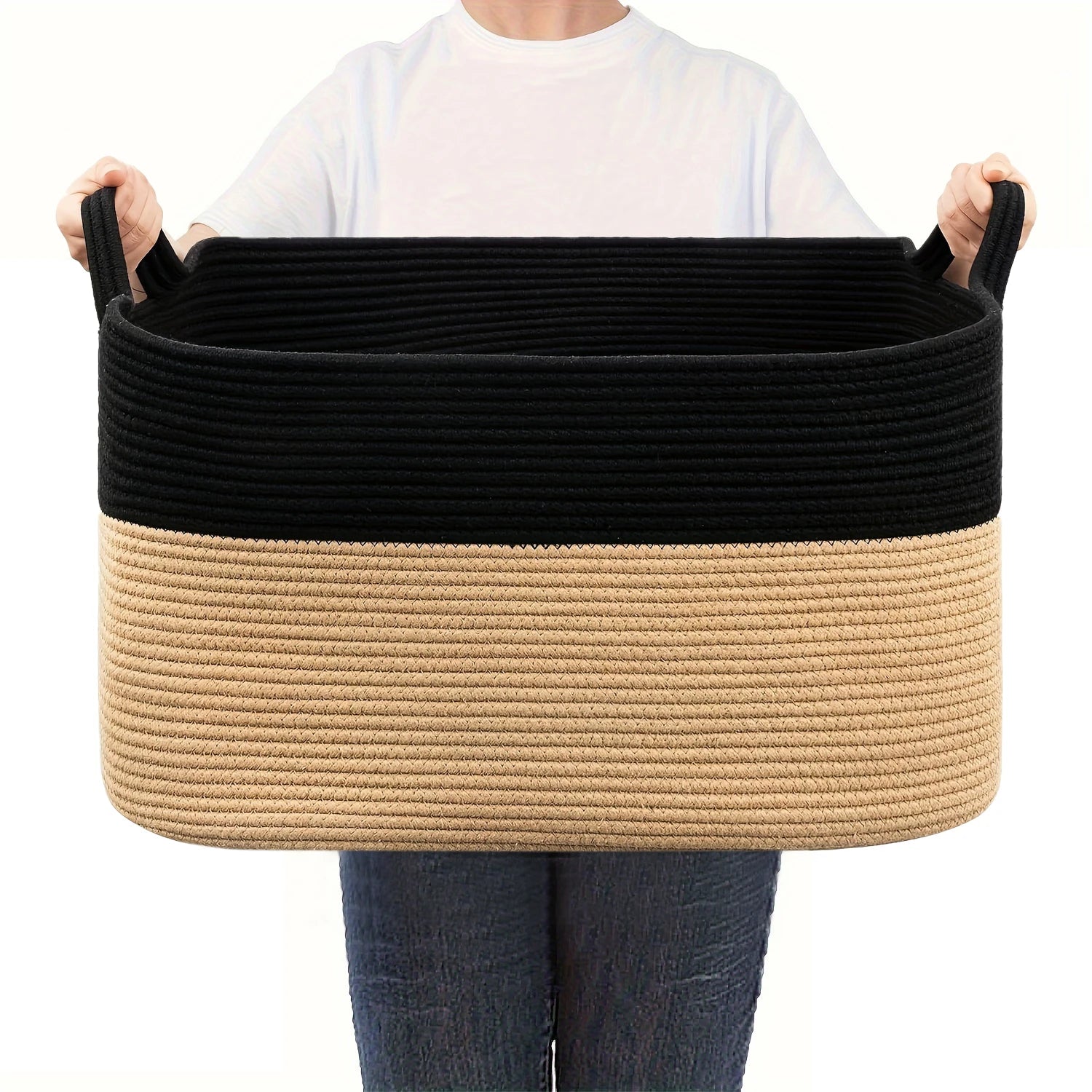 Laundry Basket, Woven Storage Baskets for Organizing, Cube Cotton rope baskets for shelves, Magazine & Newspaper Baskets
