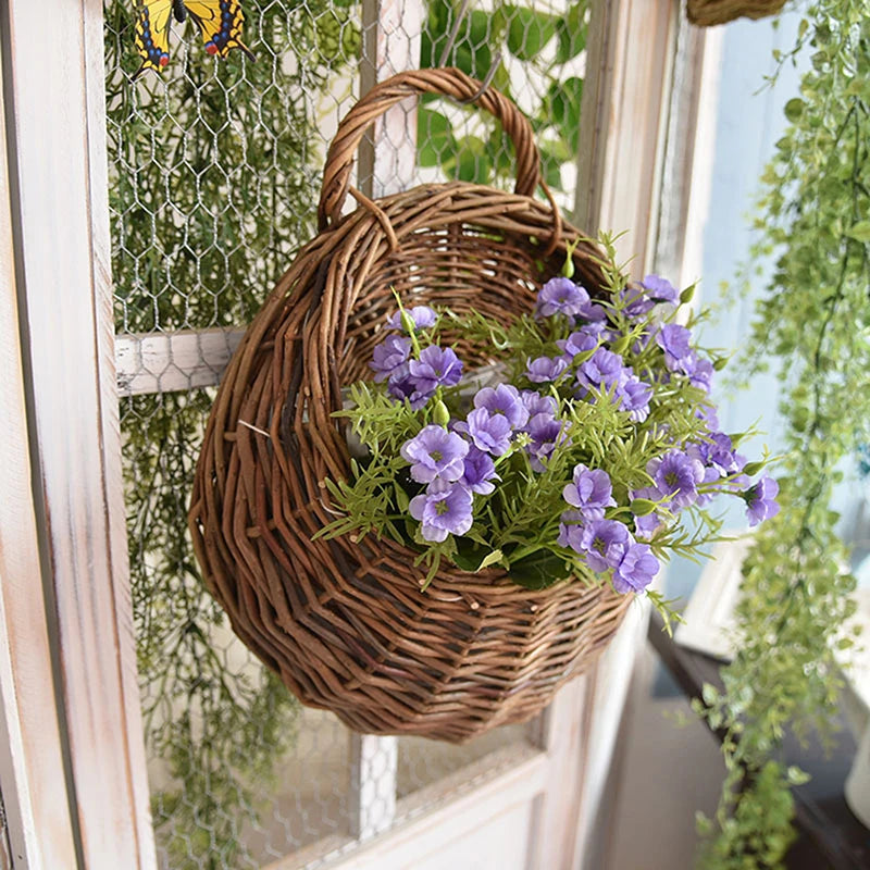 Hand Made Wicker Rattan Flower Planter Wall Hanging Wicker Rattam Basket Garden Vine Pot Plants Holder Wall Planter Home Decor