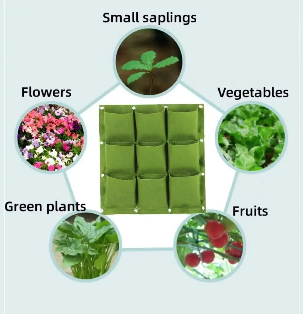 Plant growth bag， Felt Vertical Wall Planter Outdoor Herb Vegetable Hanging Garden  Plant Holder for Railing, Balcony, Fence