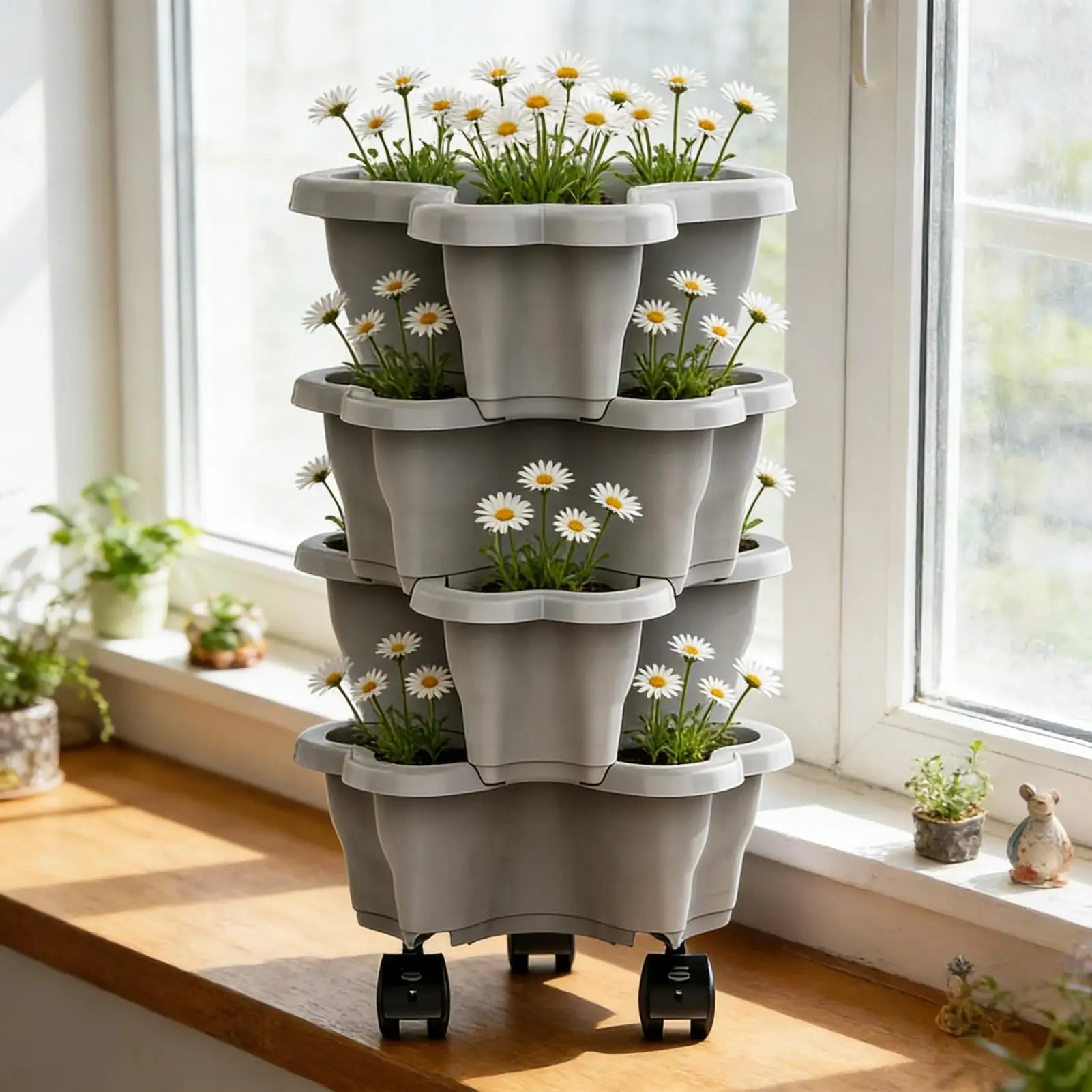 Stackable Strawberry Planter 4/5 Tier Vertical Garden Tower Vegetable Flower Pot with Drainage Holes for Garden Balcony Patio