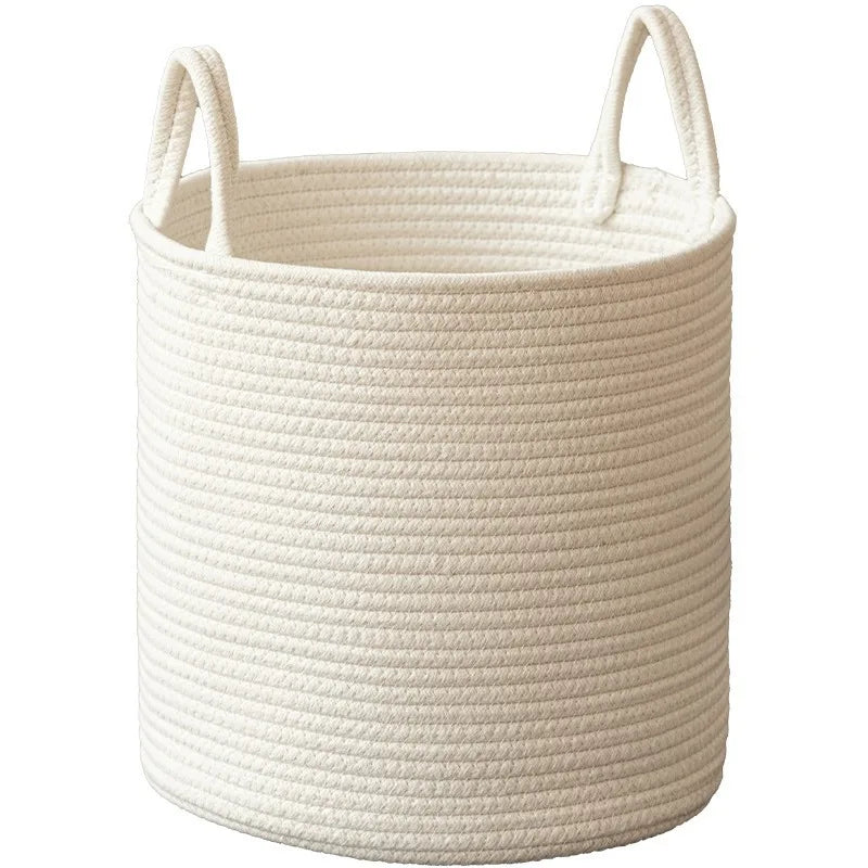 Solid White Storage Baskets Cotton Rope Home Organization Kids Toy Woven Laundry Hamper with Handles Sundries Organizer Basket
