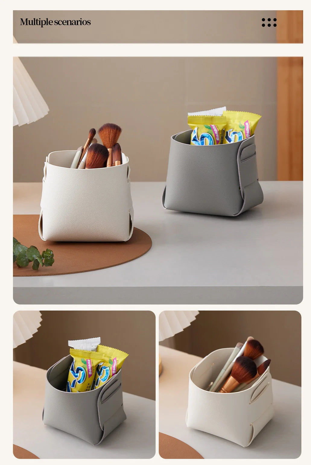 Storage Box Creative PU Leather Desktop Decorate Jewelry Keys Display Tray Makeup Organizer Container Books Plants Holder Nordic