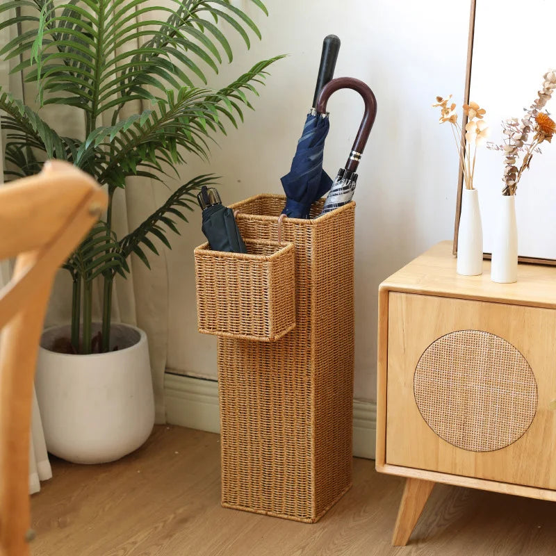Umbrella Stand with Drip Tray, Small Square Rain Holder, Long Handle Umbrella Organizer, Home Hallway Storage Rack