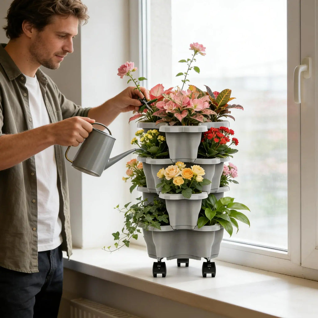 Stackable Strawberry Planter 4/5 Tier Vertical Garden Tower Vegetable Flower Pot with Drainage Holes for Garden Balcony Patio