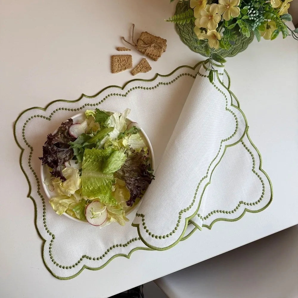 New Vintage Placemat Napkins Embroidered Fabric Imitation Cotton Linen Decorative Table Mat Washable French Lace Table Place Mat