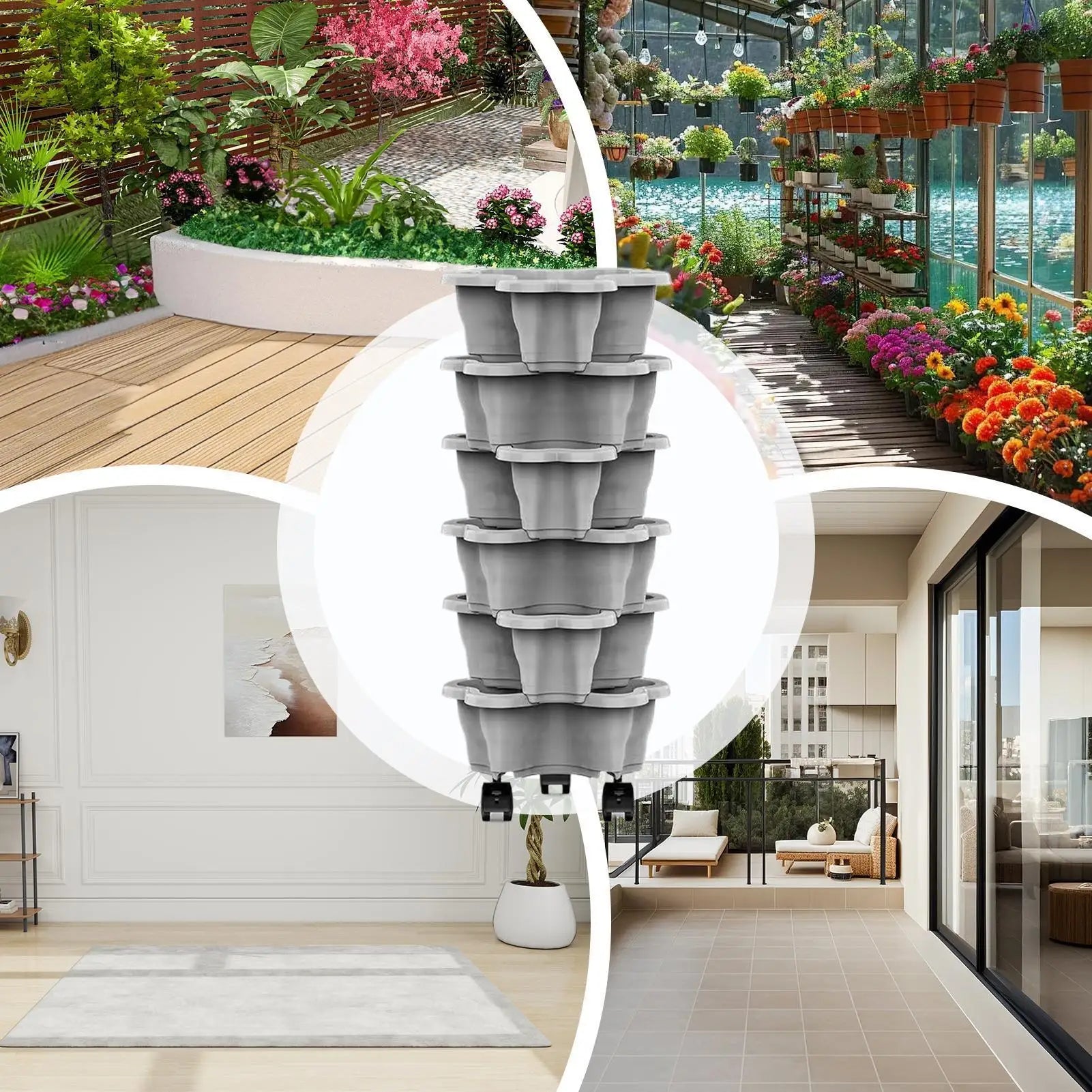 Plant Tower Indoor 6-Tier With Wheels Space Saving Stackable Vertical Planter Tower For Indoor Outdoor Home Yard Patio Raised