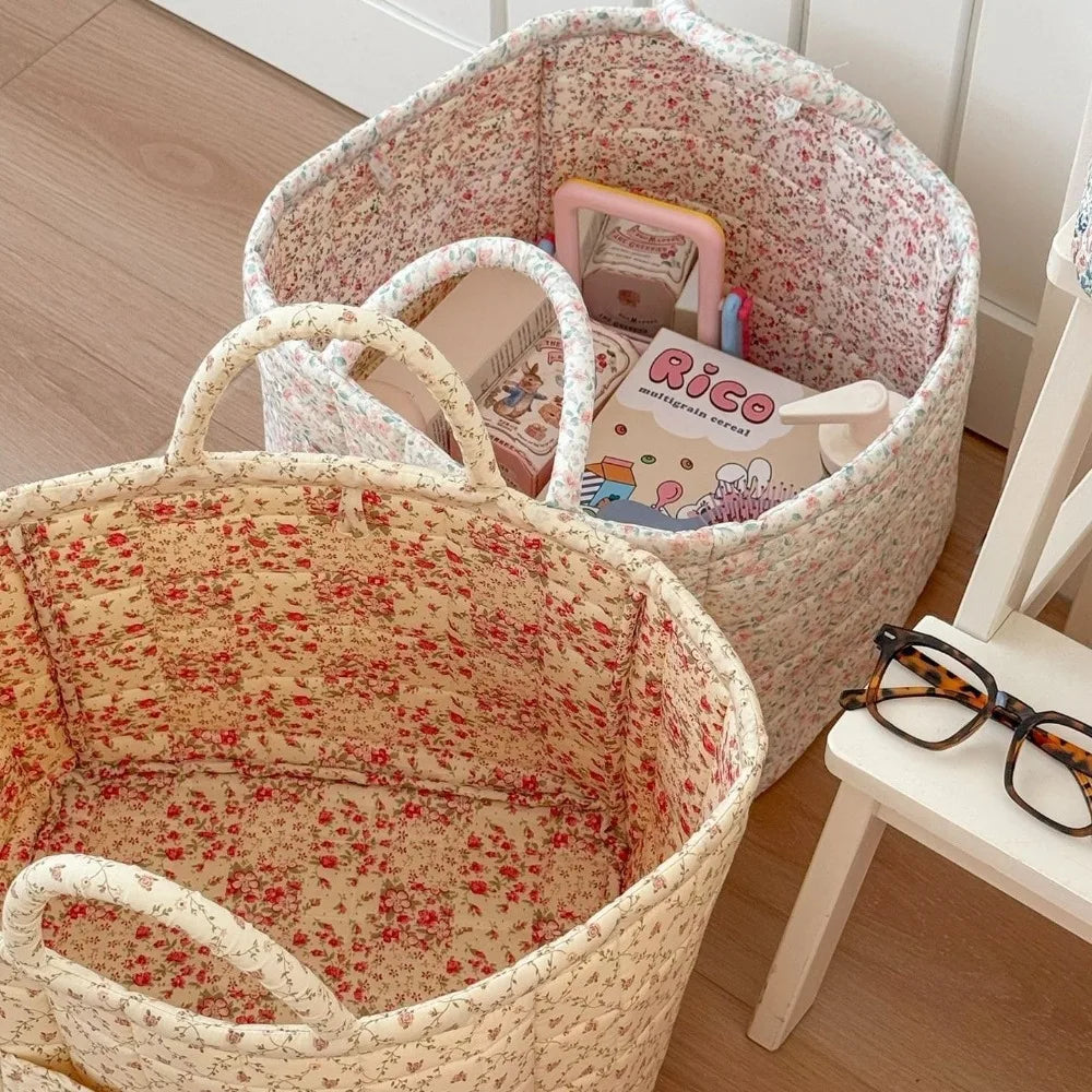 Pastoral Style Fabric Storage Baskets Large Capacity INS Foldable Laundry Hampers Stackable Organizing Frame Storage Bin