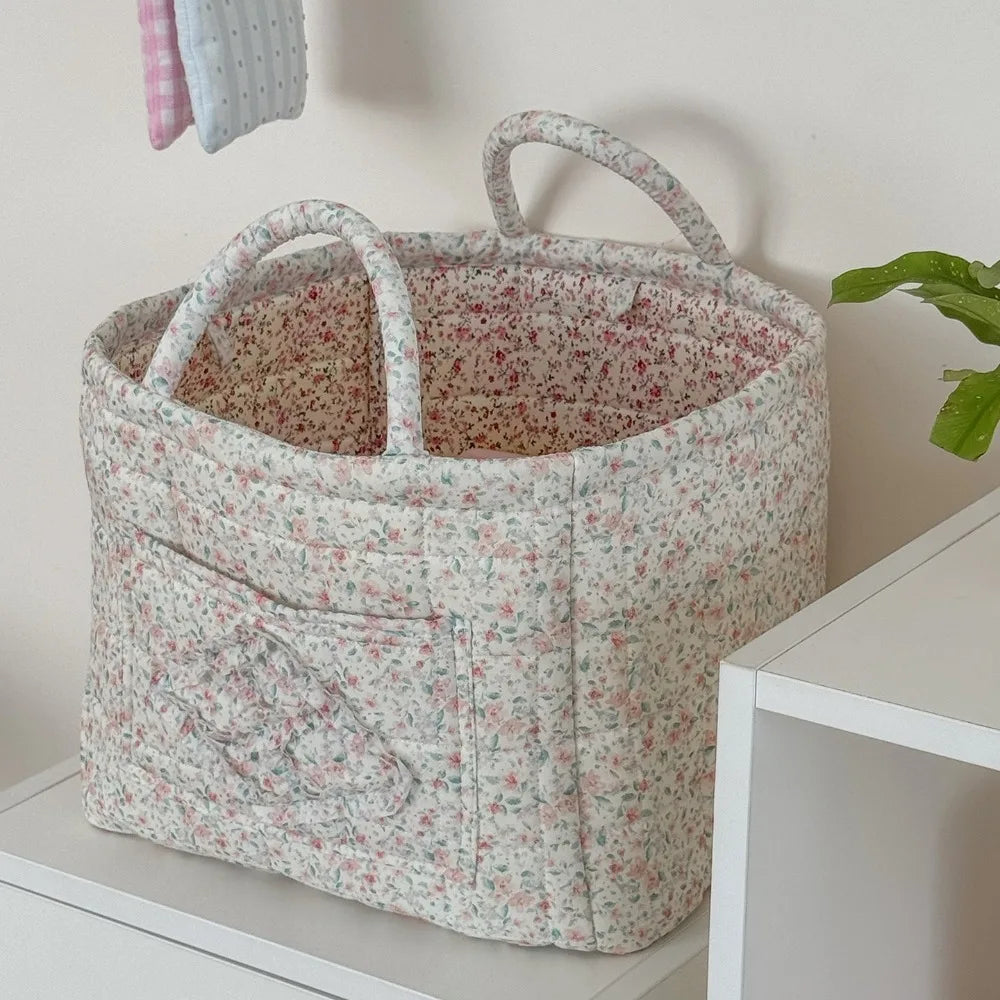 Pastoral Style Fabric Storage Baskets Large Capacity INS Foldable Laundry Hampers Stackable Organizing Frame Storage Bin