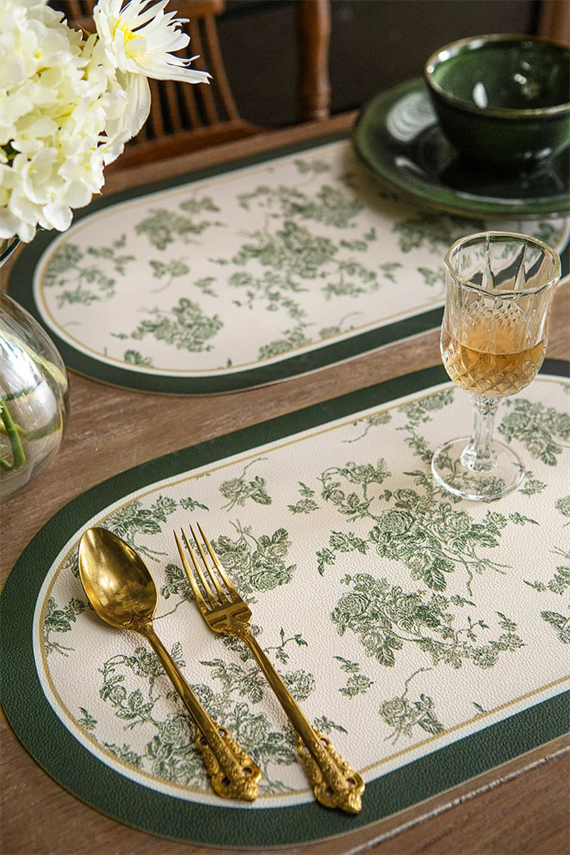 French Leather Placemats for Dining Table,Non-Slip Place Mats,Home Kitchen,Waterproof,Heat Resistant,Insulation Protector,Green