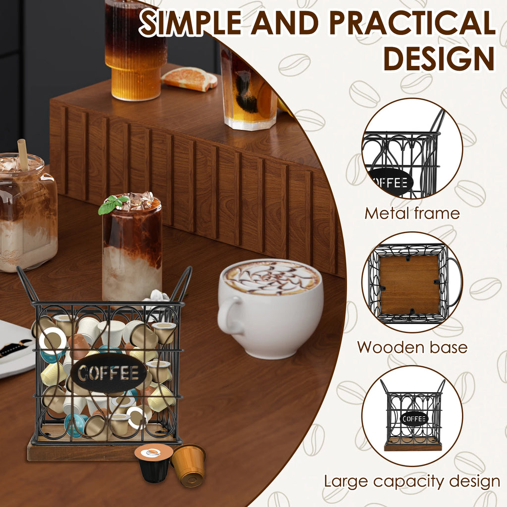 Coffee Pod Holder Iron Coffee Capsule Holder Hollow Coffee Pod Storage Kitchen Countertop Organizer Waterproof Base Baskets