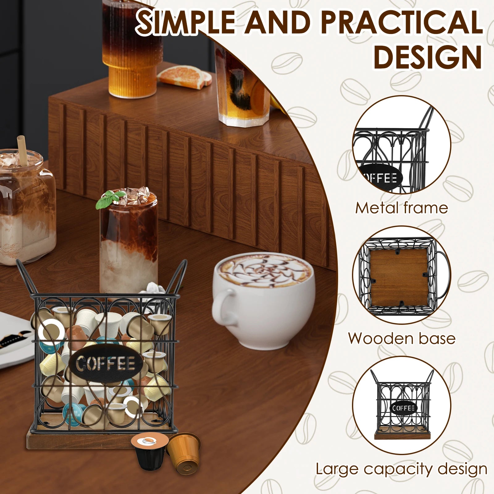 Coffee Pod Holder Iron Coffee Capsule Holder Hollow Coffee Pod Storage Kitchen Countertop Organizer Waterproof Base Baskets