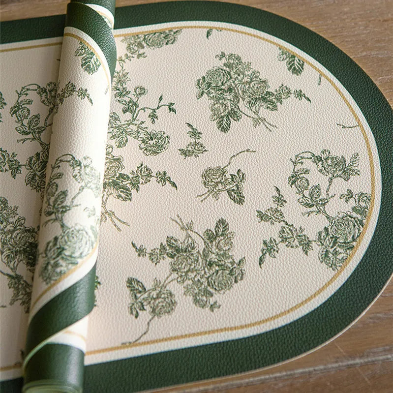 French Leather Placemats for Dining Table,Non-Slip Place Mats,Home Kitchen,Waterproof,Heat Resistant,Insulation Protector,Green