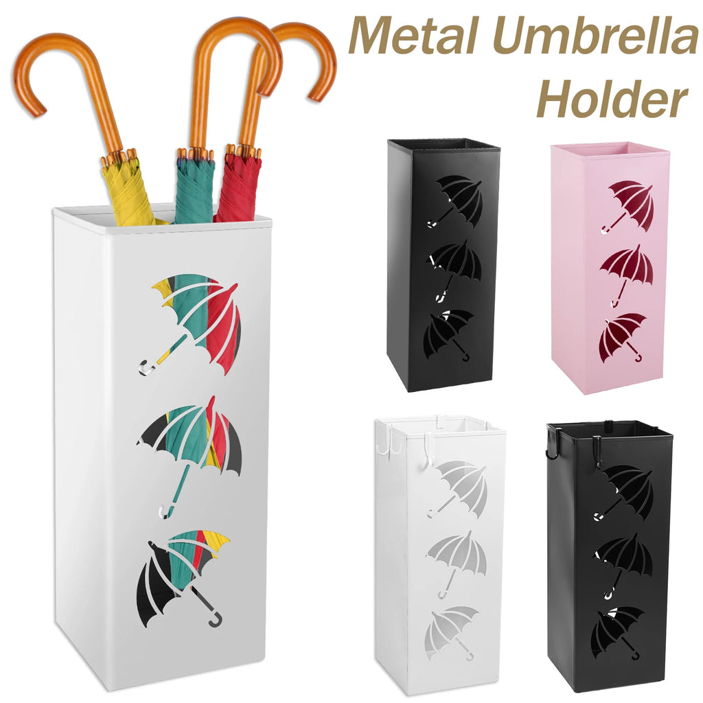 New Umbrella Holder Metal Hollow Out Stand Storage Bucket Freestanding Round Bin Waterproof Walking Sticks Rack