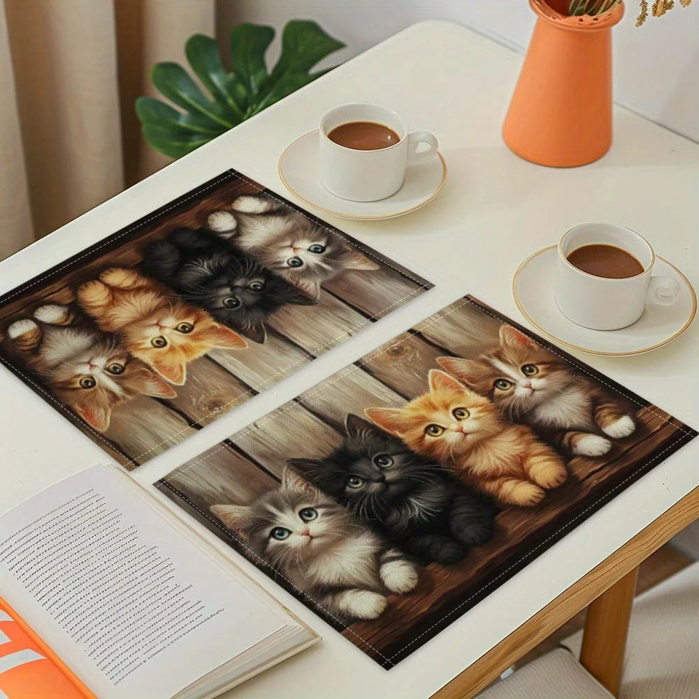 4pcs, Cats Printed Placemats, Set of 4 Table Mats, Washable Placemats for Kitchen Dining Table Decoration