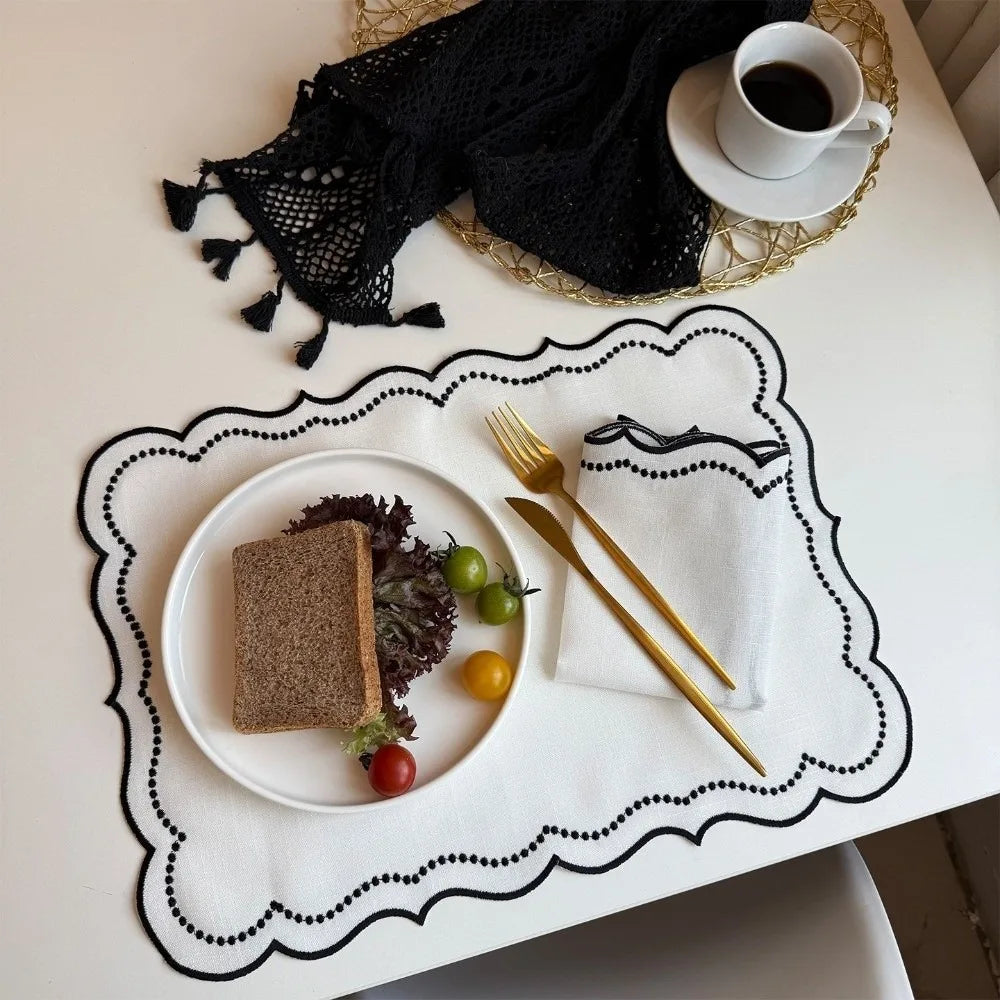 New Vintage Placemat Napkins Embroidered Fabric Imitation Cotton Linen Decorative Table Mat Washable French Lace Table Place Mat