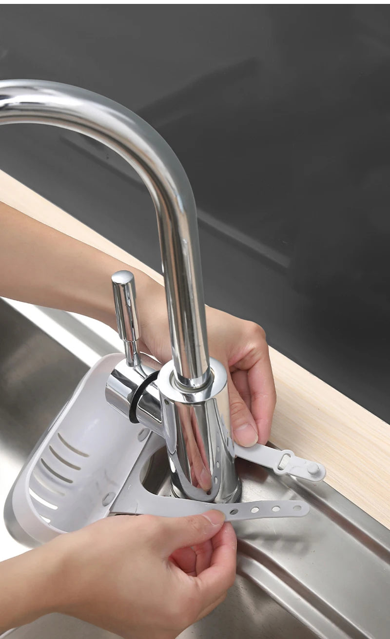 Home Storage Drain Basket Kitchen Sink Holder Sponge Basket Storage Adjustable Soap Shelf Hanging Drain Basket Faucet Shelf