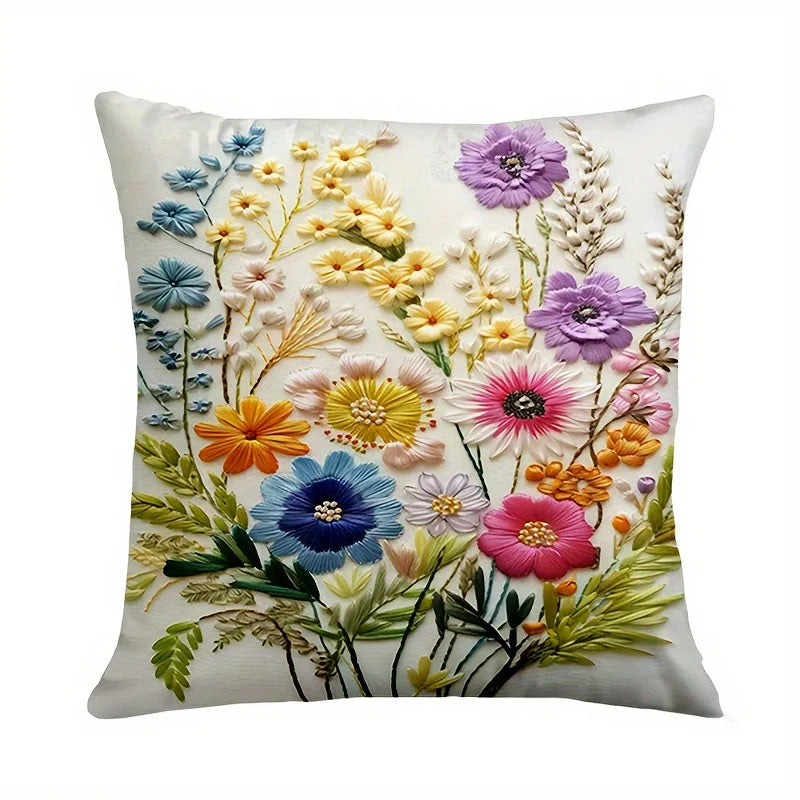 4pcs Colorful Floral Garden Pillow Covers Velvet Polyester Cushion Cases Spring Wildflower Decorative Throw Pillows Home Decor