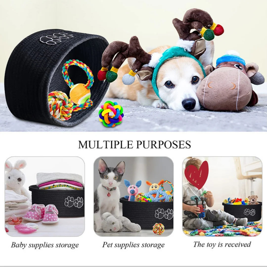 Woven Baskets for Organizing Rope Storage Basket with Handle Cute Cotton Basket for Gift Dog Toy Storage Bins for Toy Organizer