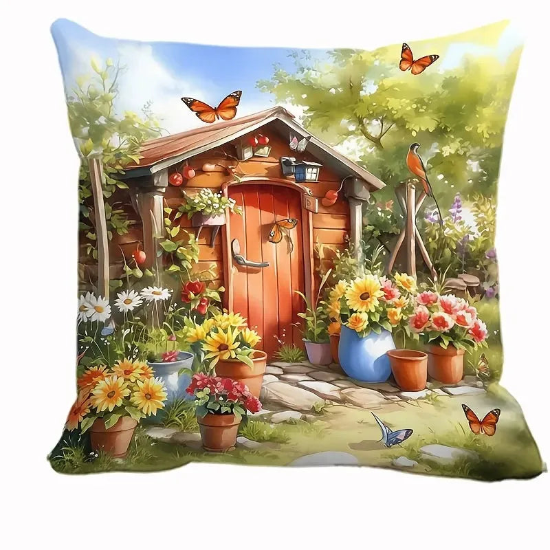 Home Decor Spring Garden Scene Pillow Covers Pattern Cushion Cover Suitable For Sofa Bedroom Car Pillow Cover