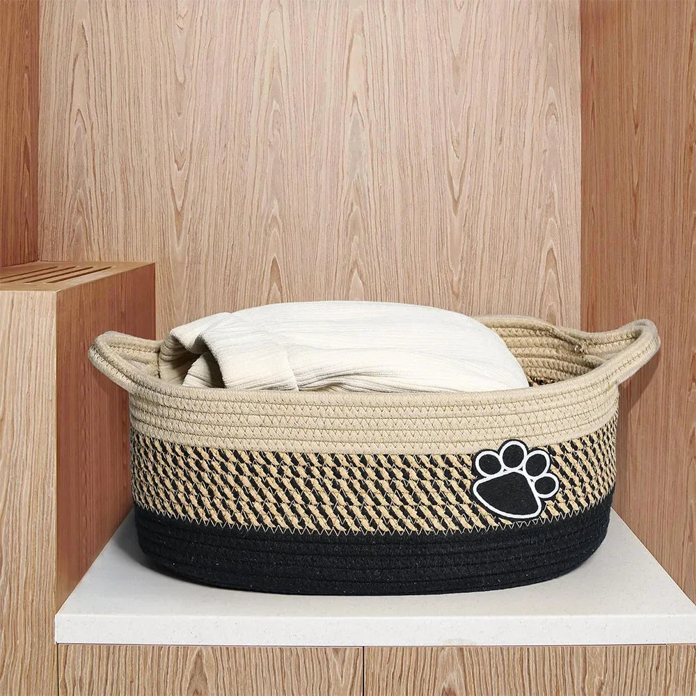 Woven Baskets for Organizing Rope Storage Basket with Handle Cute Cotton Basket for Gift Dog Toy Storage Bins for Toy Organizer