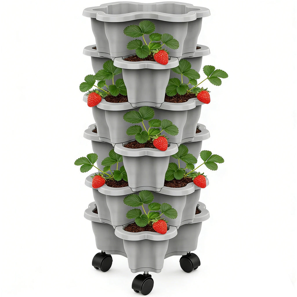 Plant Tower Indoor 6-Tier With Wheels Space Saving Stackable Vertical Planter Tower For Indoor Outdoor Home Yard Patio Raised