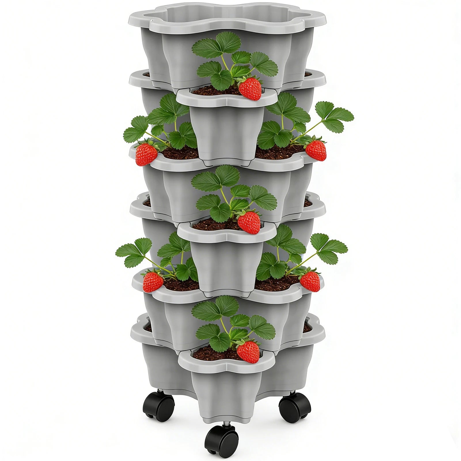 Plant Tower Indoor 6-Tier With Wheels Space Saving Stackable Vertical Planter Tower For Indoor Outdoor Home Yard Patio Raised