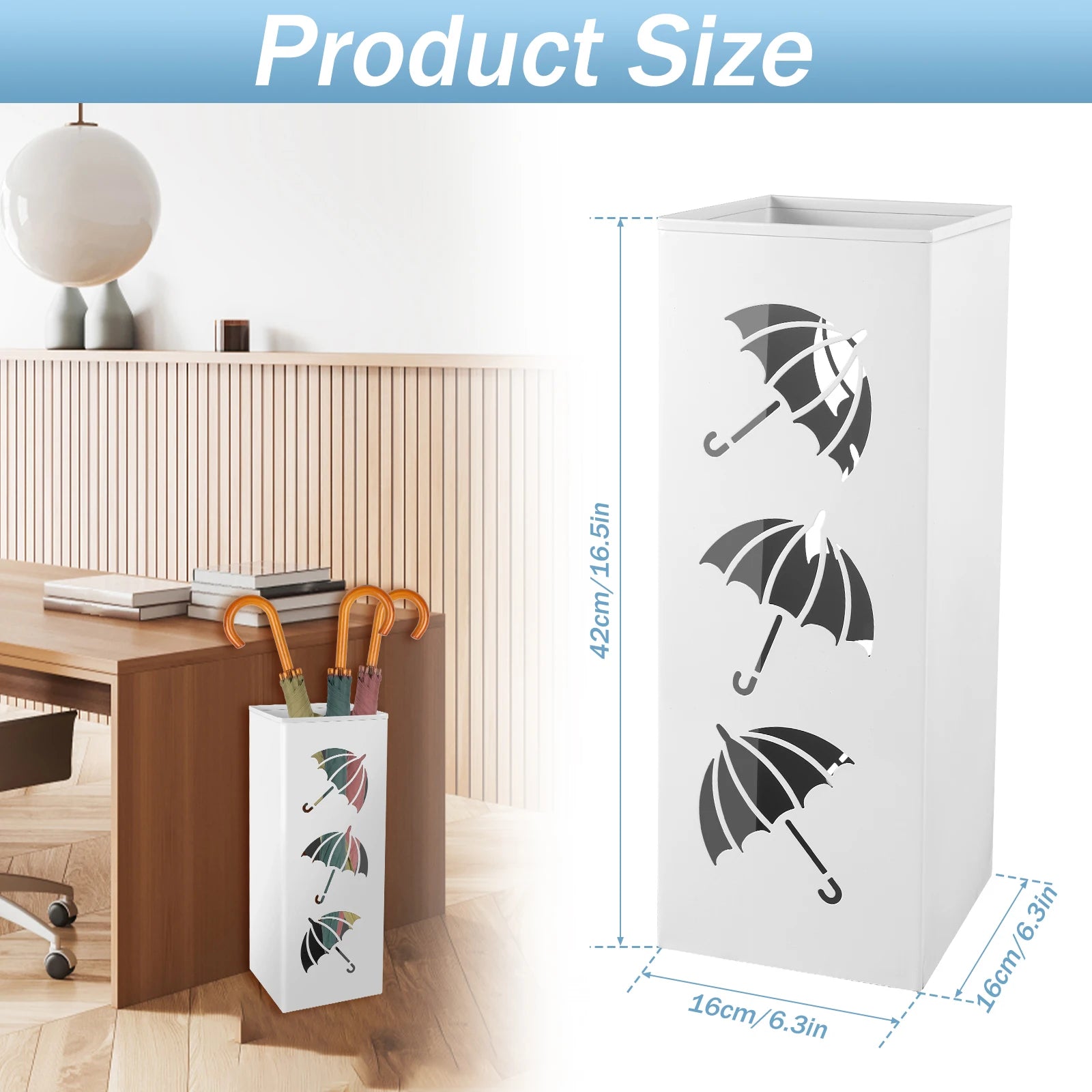 New Umbrella Holder Metal Hollow Out Stand Storage Bucket Freestanding Round Bin Waterproof Walking Sticks Rack