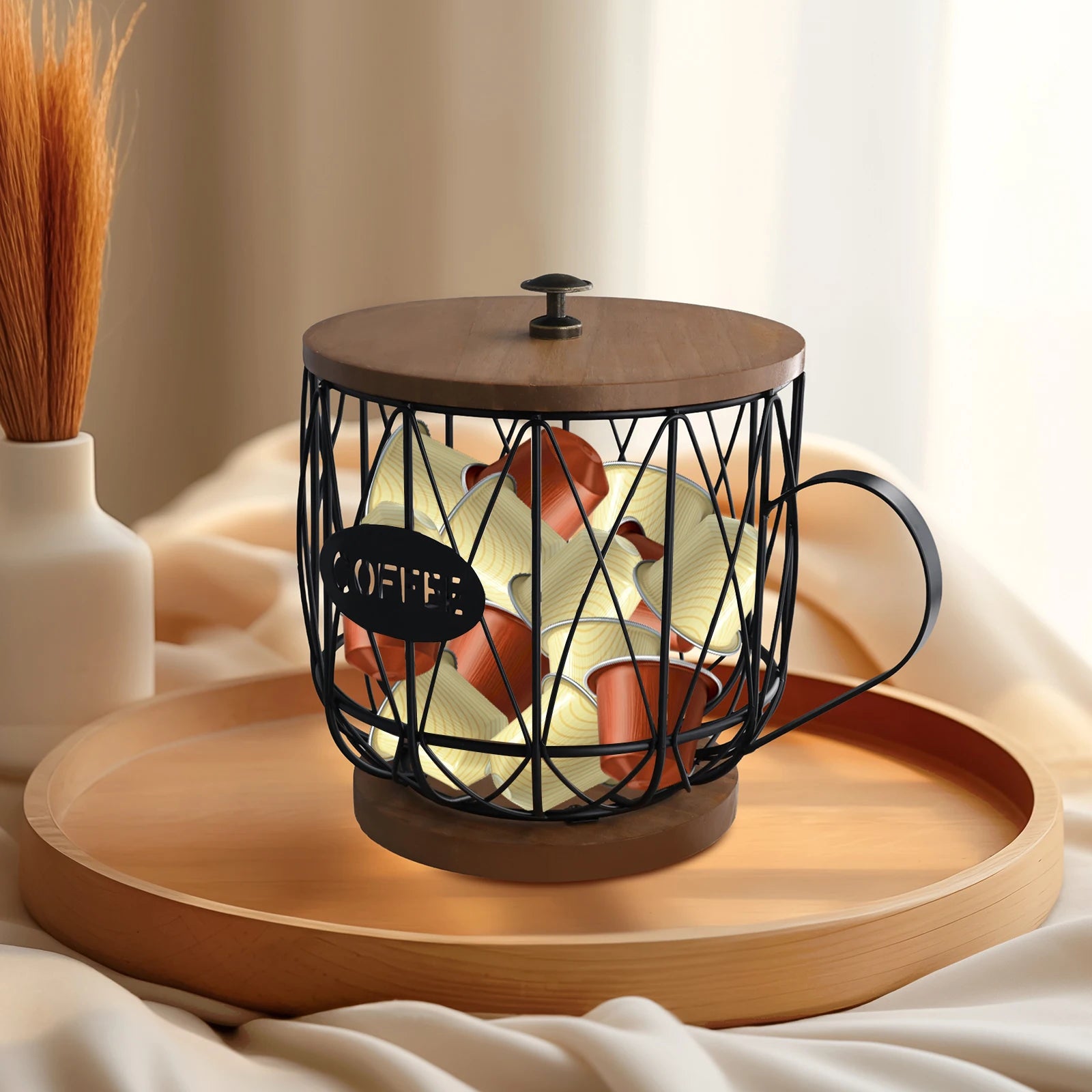 Coffee Pod Holder Iron Coffee Capsule Holder Hollow Coffee Pod Storage Kitchen Countertop Organizer Waterproof Base Baskets