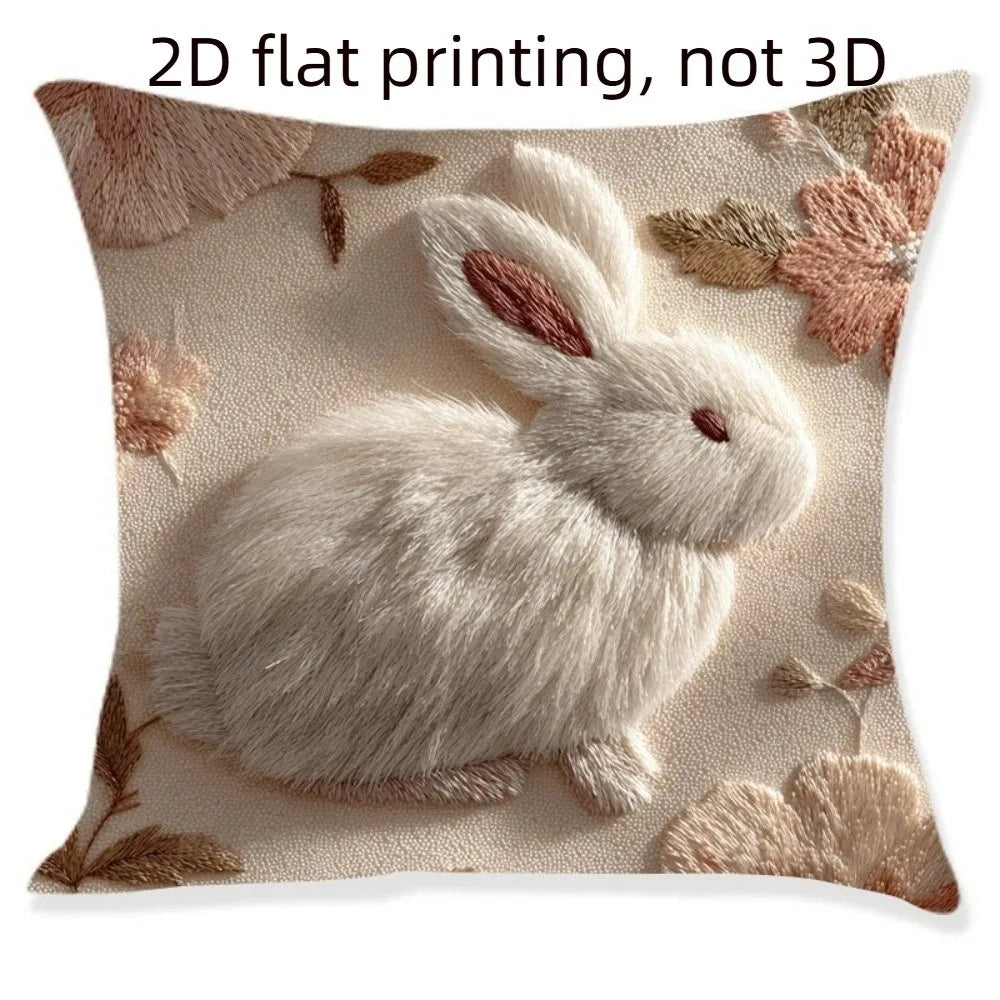 Cartoon Easter Pillow Cover 2D Flat Easter Theme Throw Pillow Cover Animal Print Skin Friendly Bunny Cushion Cover Bedroom