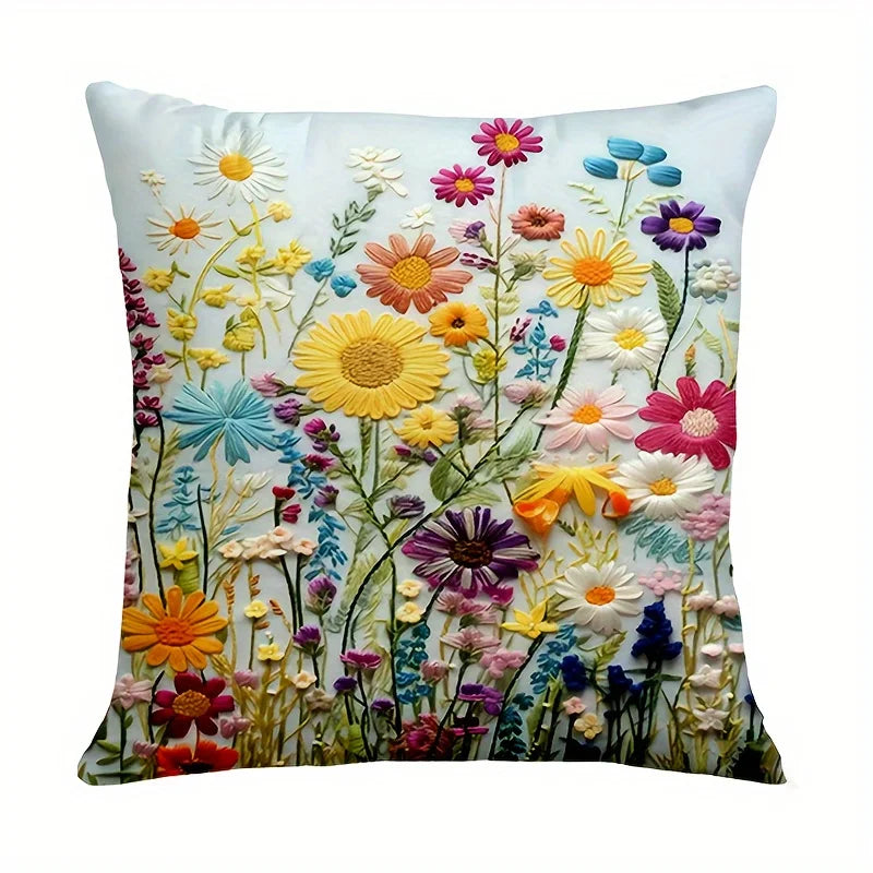 4pcs Colorful Floral Garden Pillow Covers Velvet Polyester Cushion Cases Spring Wildflower Decorative Throw Pillows Home Decor