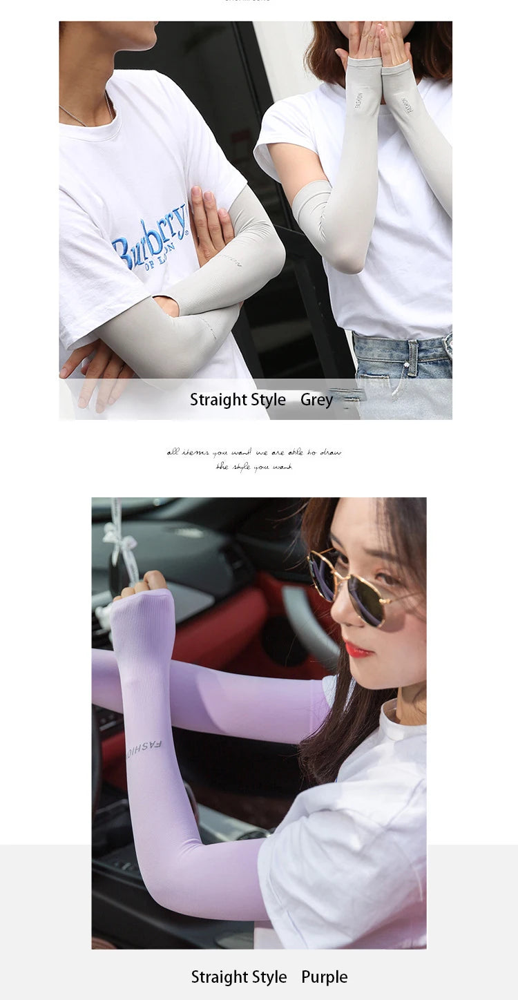 UV Solar Arm Sleeves Woman Men Cycling Fingerless Gloves Cool Muff Summer Ice Silk Elastic Arm Cover Driving Anti-Sunburn Sleeve