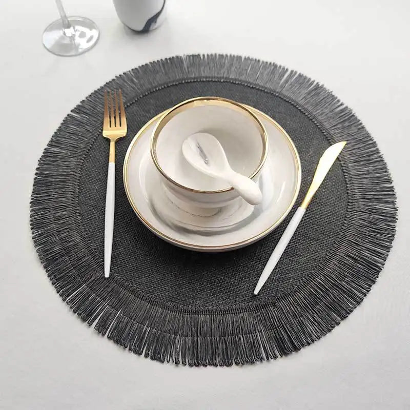 1pc Round Linen Placemats Table Mats Hand Woven Non-slip Heat Insulation Place Mats Tea Cup Pad Dining Table Decorations