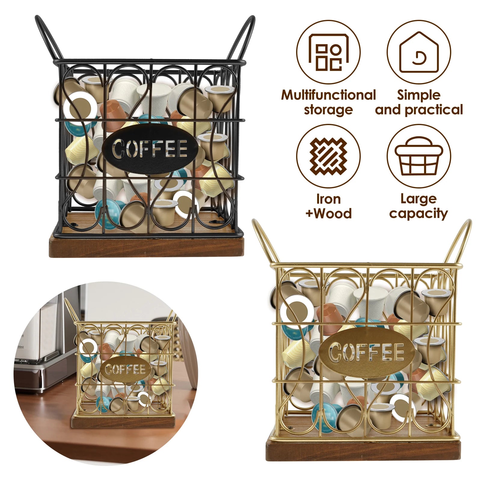 Coffee Pod Holder Iron Coffee Capsule Holder Hollow Coffee Pod Storage Kitchen Countertop Organizer Waterproof Base Baskets