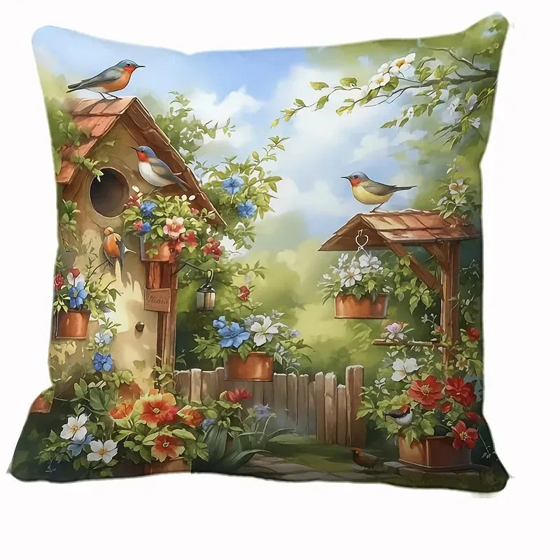 Home Decor Spring Garden Scene Pillow Covers Pattern Cushion Cover Suitable For Sofa Bedroom Car Pillow Cover