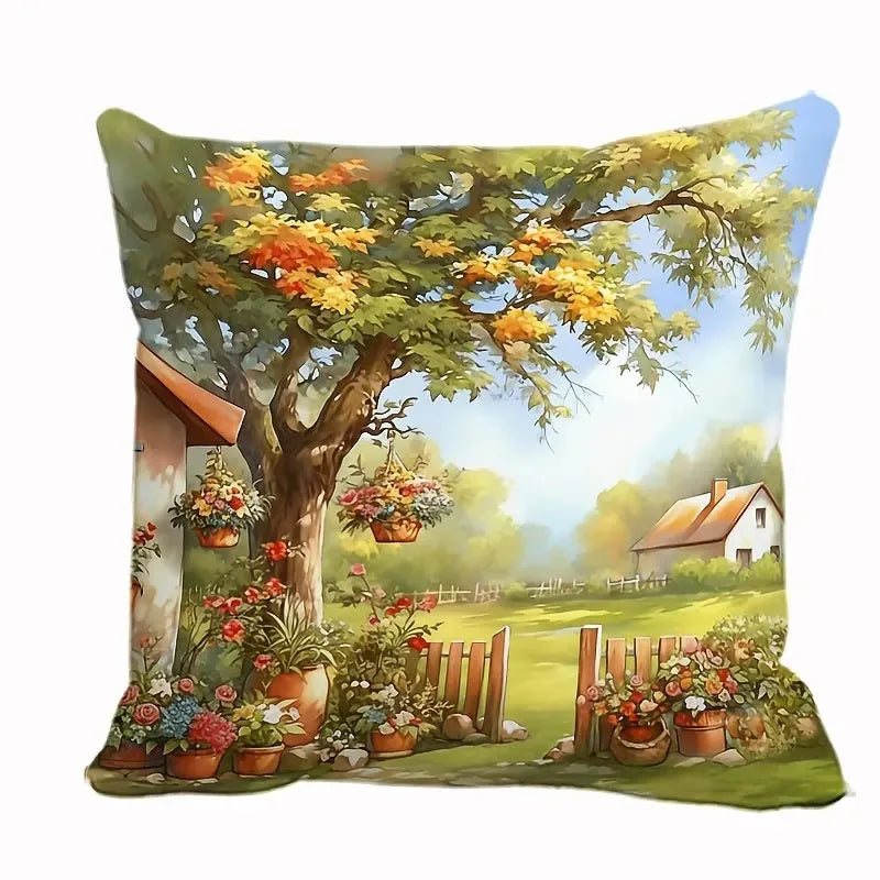 Home Decor Spring Garden Scene Pillow Covers Pattern Cushion Cover Suitable For Sofa Bedroom Car Pillow Cover