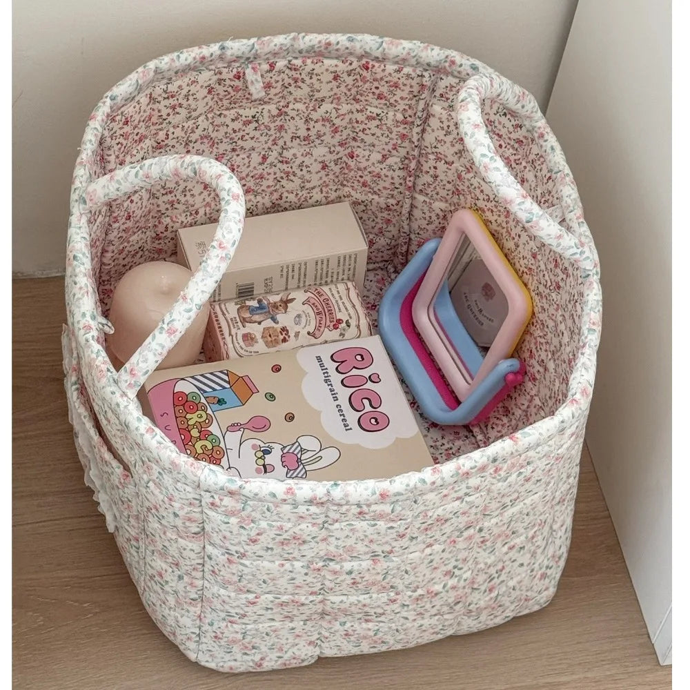 Pastoral Style Fabric Storage Baskets Large Capacity INS Foldable Laundry Hampers Stackable Organizing Frame Storage Bin